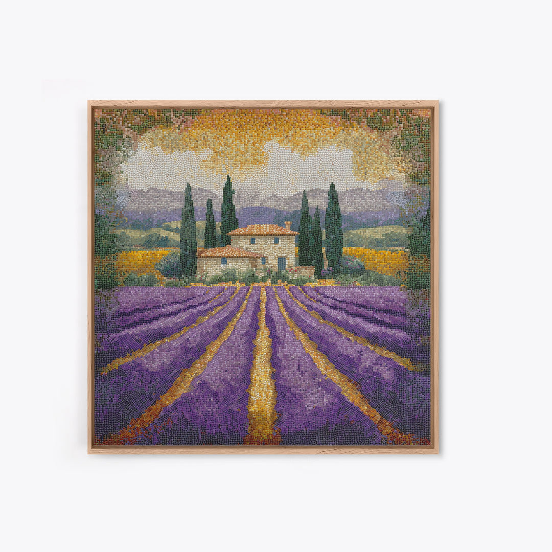 Lavender Field with Distant Stone Farmhouse Canvas Print, French Country Art, Landscape Painting, Farmhouse Decor, Country, FCA-1x1-49