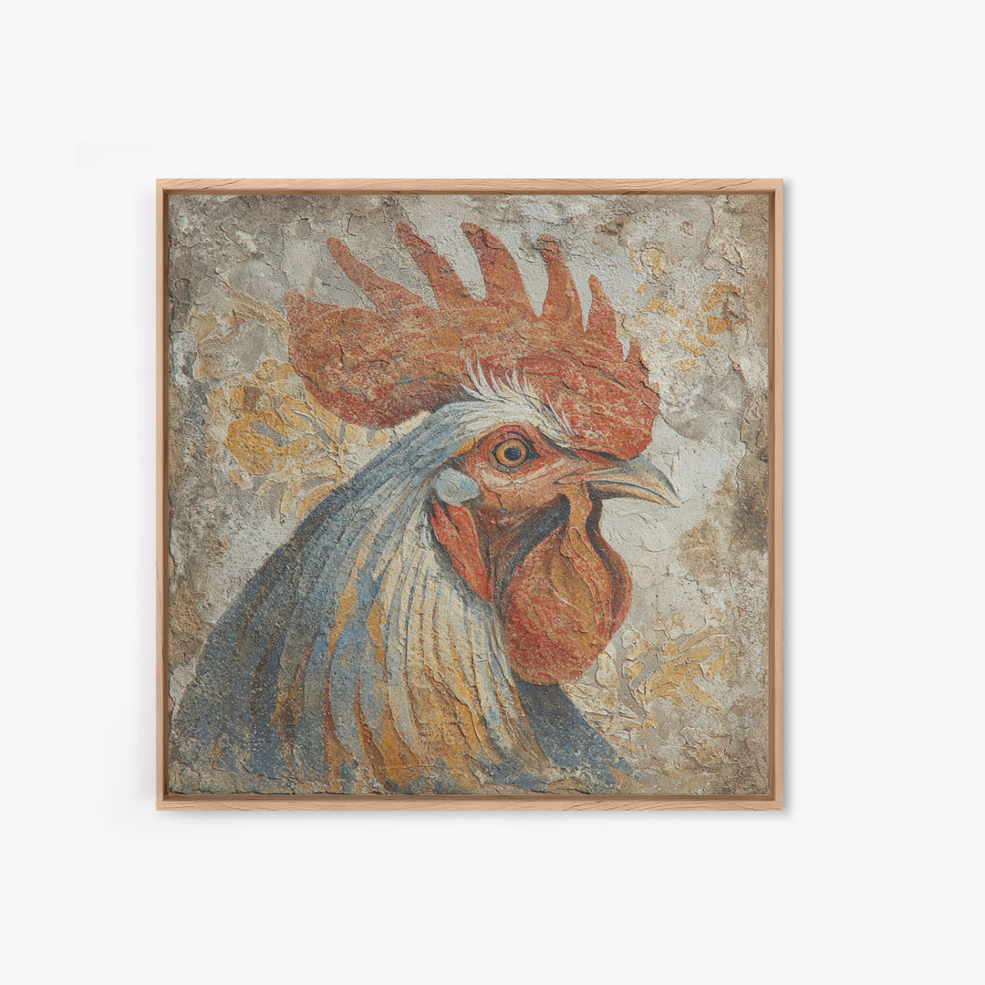 Rooster Portrait in Rustic French Palette Canvas Print, French Country Art, Botanical Prints, Farmhouse Decor, Country, FCA-1x1-50