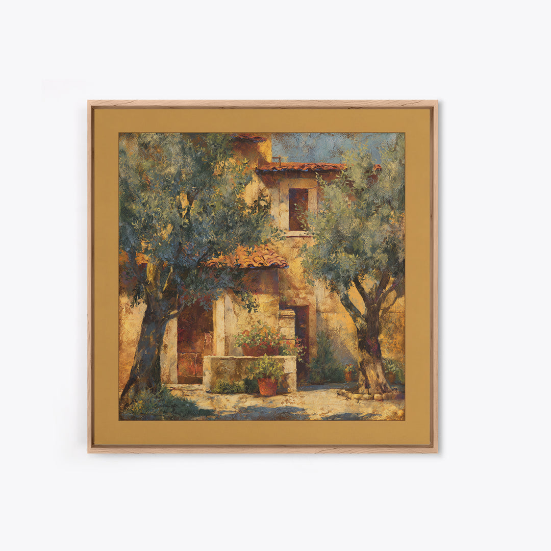 Sunlit Provence Olive Grove Framed Canvas Print, French Country Art, Eclectic Wall Art, Farmhouse Decor, Fine Art, Country, FCA-1x1-53