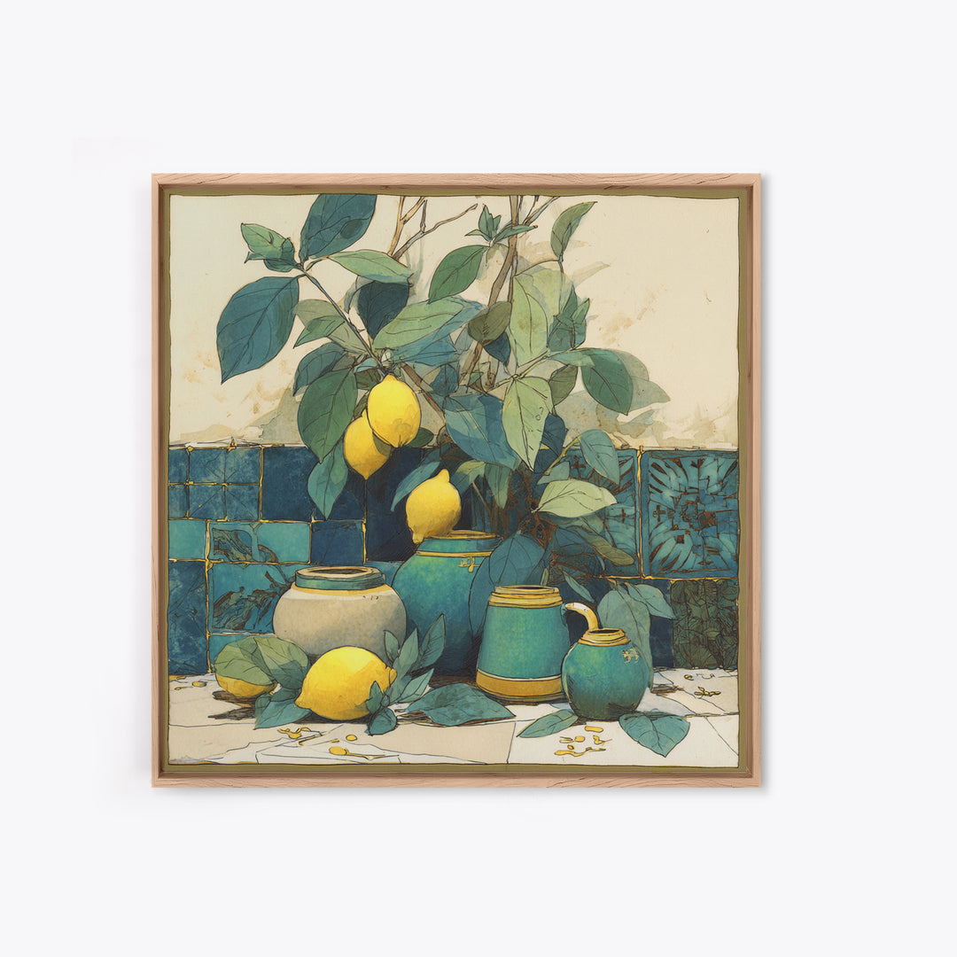 Aged Botanical Plate of Lemons and Leaves Canvas Print, French Country Art, Botanical Wall Art, Farmhouse Decor, Country, FCA-1x1-60