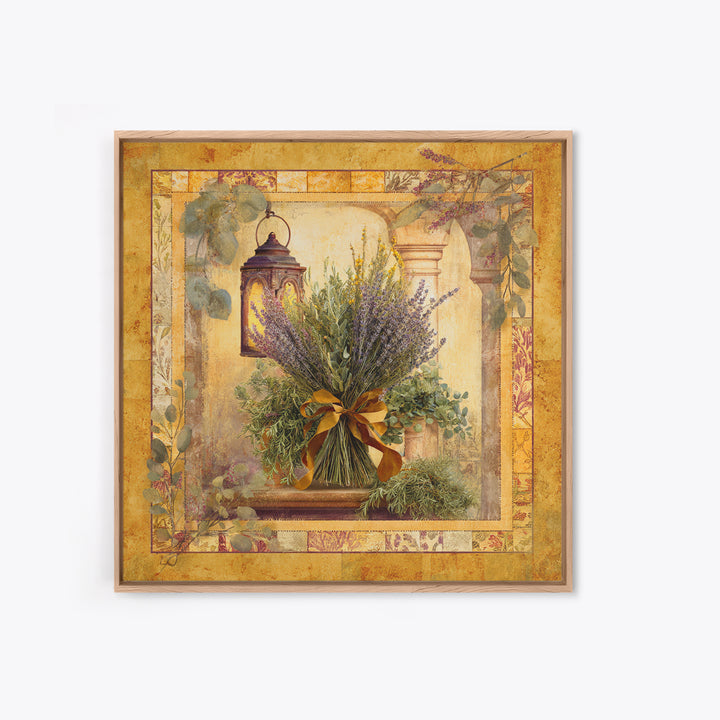 Farmhouse Kitchen Herbs Tied Framed Canvas Print, French Country Art, Digital Art Prints, Farmhouse Decor, Oil Painting, FCA-1x1-61