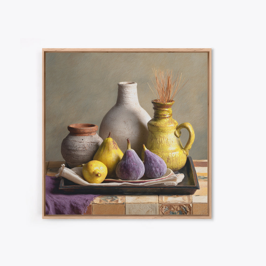 Figs on Ceramic Plate Framed Canvas Print, French Country Art, Farmhouse Wall Decor, Farmhouse Decor, Abstract Art, Country, FCA-1x1-64