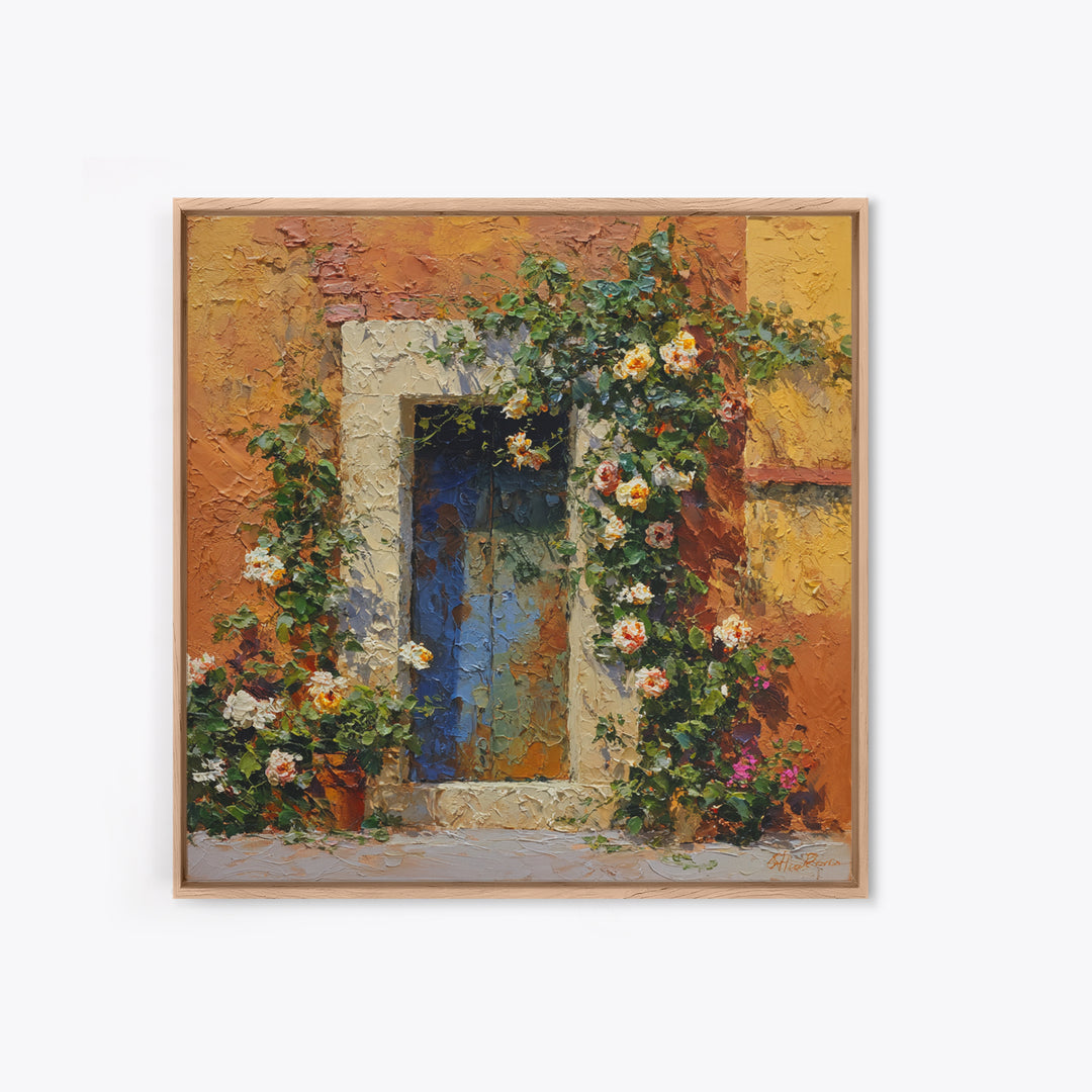 Rustic Door Covered Framed Canvas Print, French Country Art, Floral Wall Art, Farmhouse Decor, Fine Art, Country, Gallery Decor, FCA-1x1-65