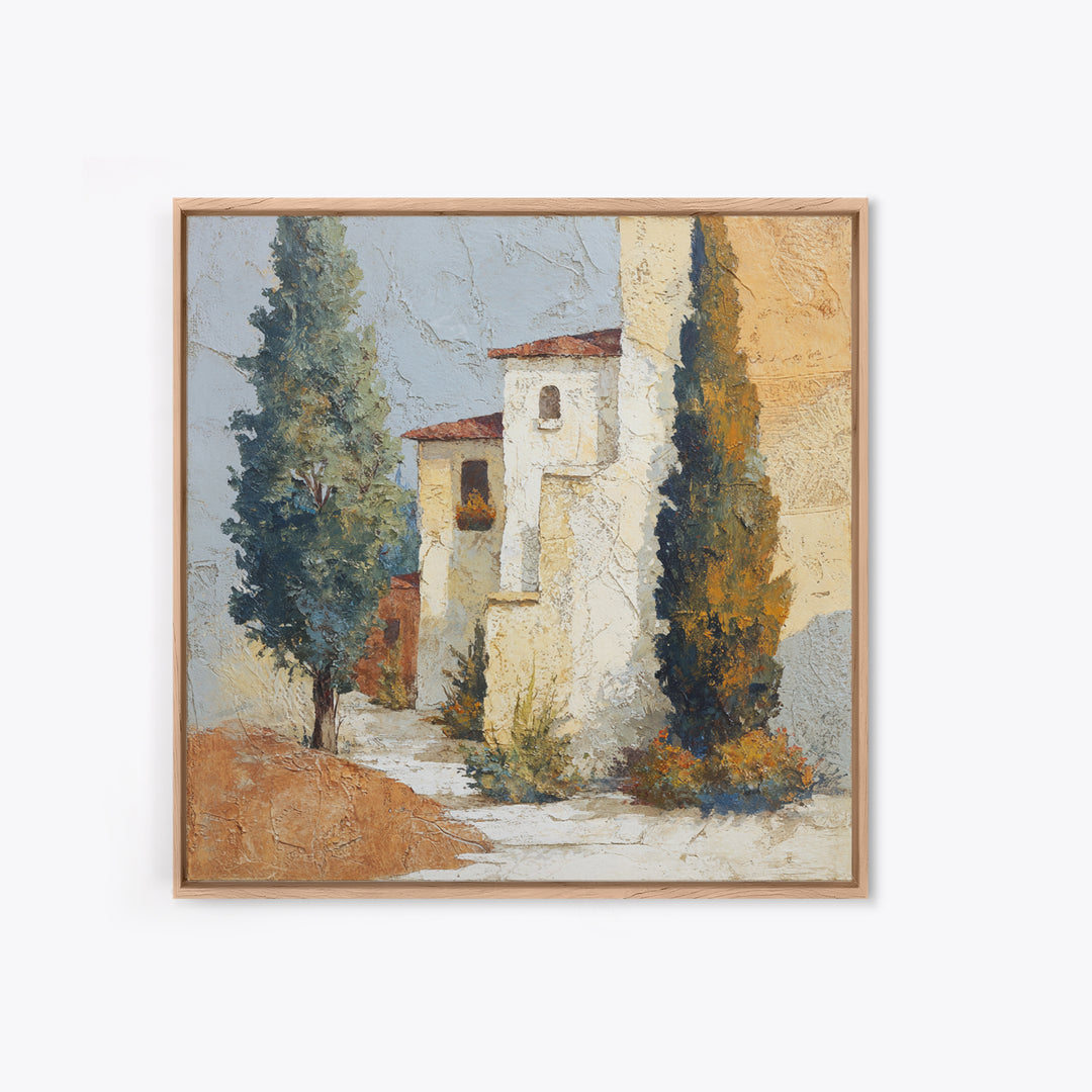 Country Lane Lined Framed Canvas Print, French Country Art, Eclectic Wall Art, Farmhouse Decor, Abstract Art, Country, FCA-1x1-71