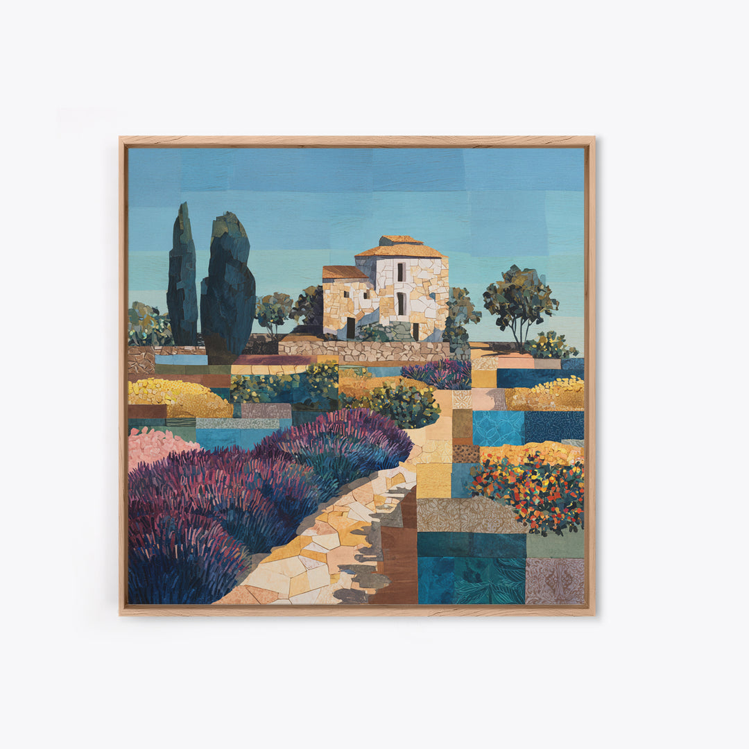 Lavender Field with Distant Stone Farmhouse Canvas Print, French Country Art, Downloadable Art, Farmhouse Decor, Country, FCA-1x1-73