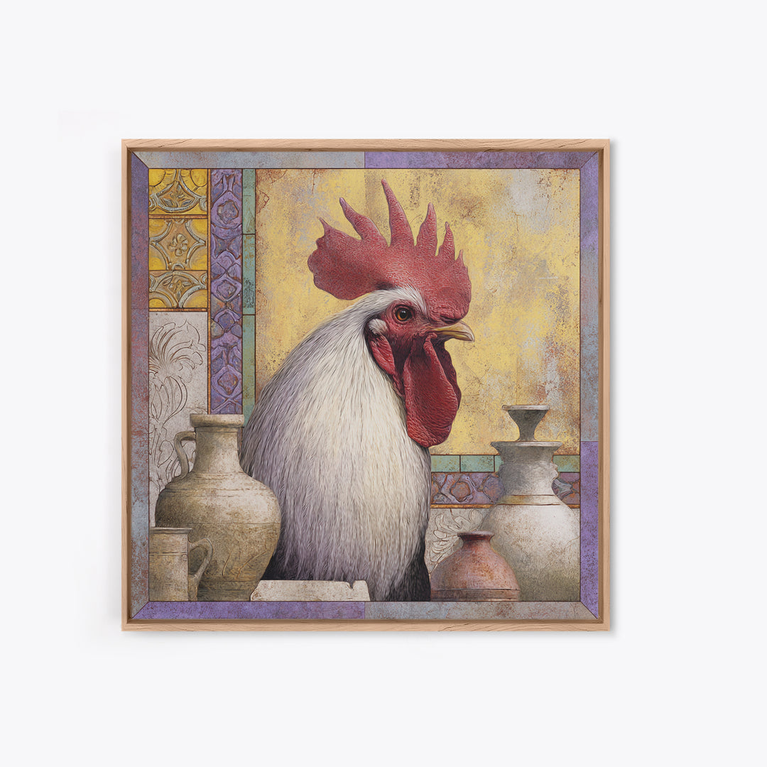 Rooster Portrait in Rustic French Palette Canvas Print, French Country Art, Eclectic Wall Art, Farmhouse Decor, Country, FCA-1x1-74