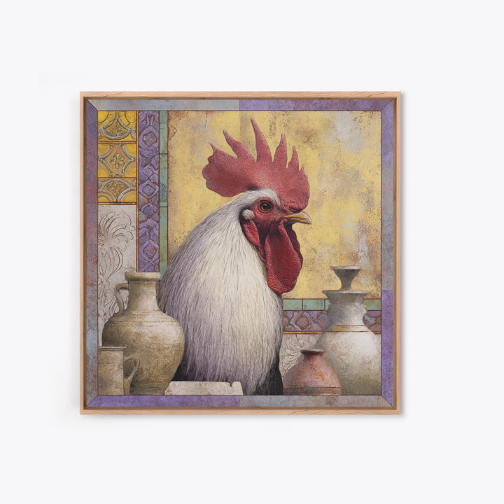 Rooster Portrait in Rustic French Palette Canvas Print, French Country Art, Eclectic Wall Art, Farmhouse Decor, Country, FCA-1x1-74