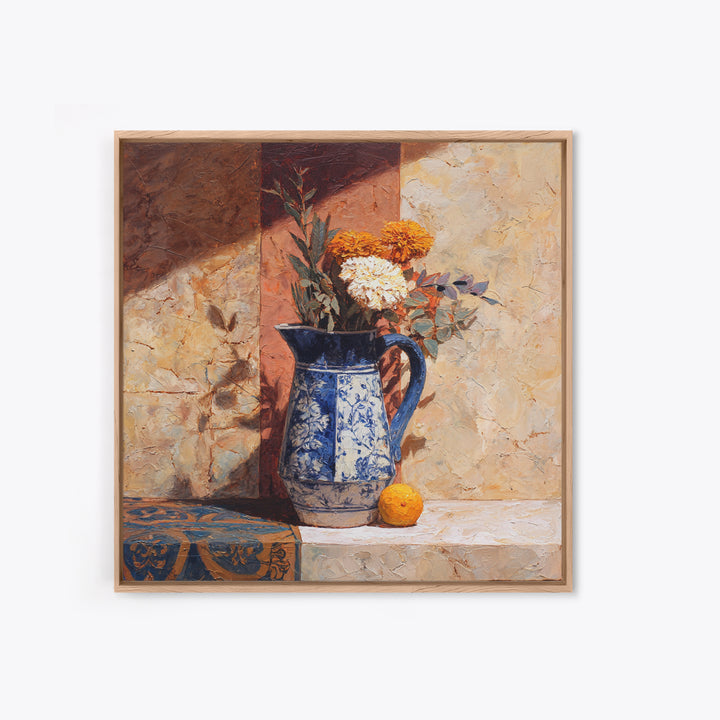 Blue and White Ceramic Pitcher Canvas Print, French Country Art, Digital Download Art, Farmhouse Decor, Fine Art, Country, FCA-1x1-75
