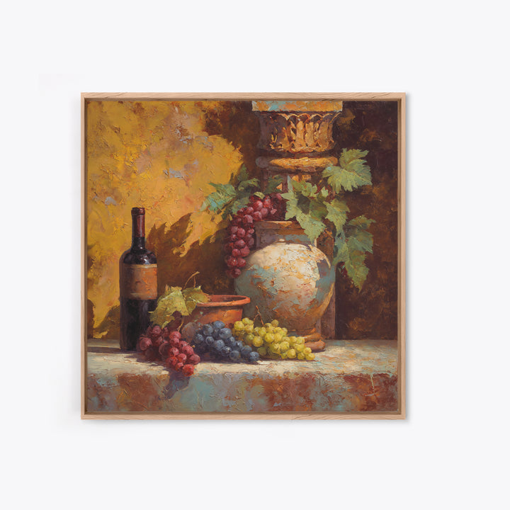 Grapes and Wine Still Life Canvas Print, French Country Art, Coastal Wall Art, Farmhouse Decor, Country, Above Bed Art, FCA-1x1-9