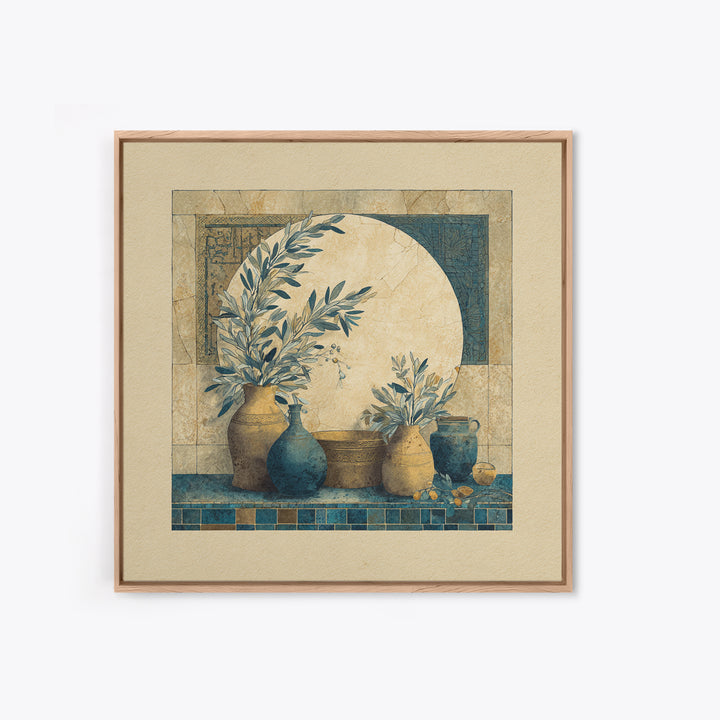 Olive Branch Wreath on Cream Ground Canvas Print, French Country Art, Landscape Painting, Farmhouse Decor, Watercolor Art, FCA-1x1-94