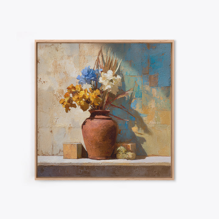 Antique Copper Pot and Flowers Still Life Framed Canvas Print, French Country Art, Wall Art, Farmhouse Decor, Fine Art, Country, FCA-1x1-96