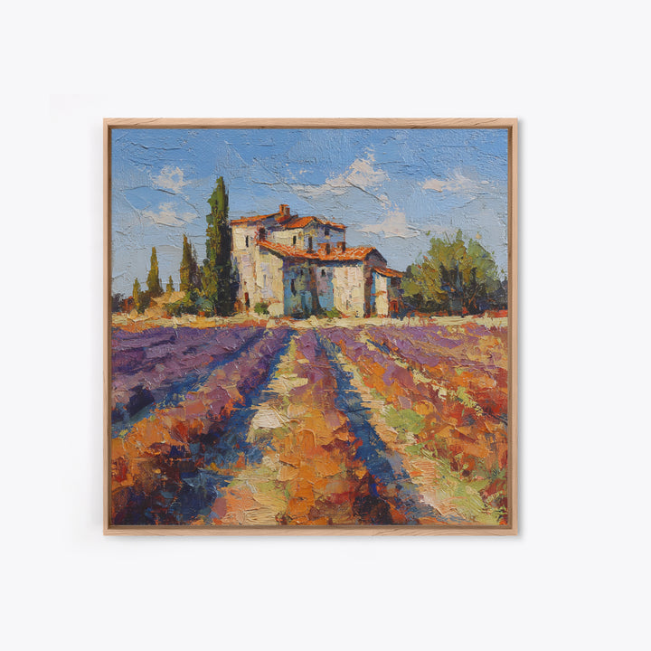 Lavender Field with Distant Stone Farmhouse Canvas Print, French Country Art, Farmhouse Decor, Oil Painting, Country, FCA-1x1-97
