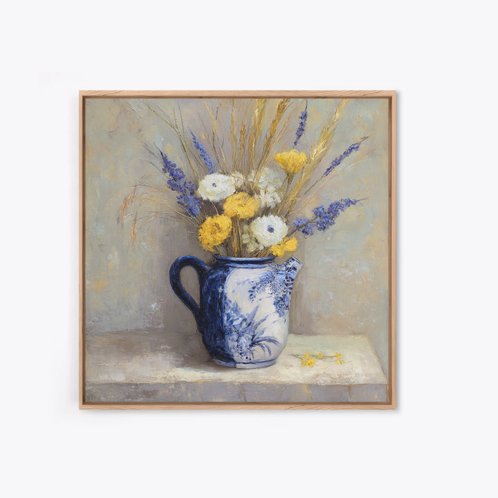 Blue and White Ceramic Pitcher Canvas Print, French Country Art, Farmhouse Decor, Oil Painting, Country, Digital Wall Art, FCA-1x1-99
