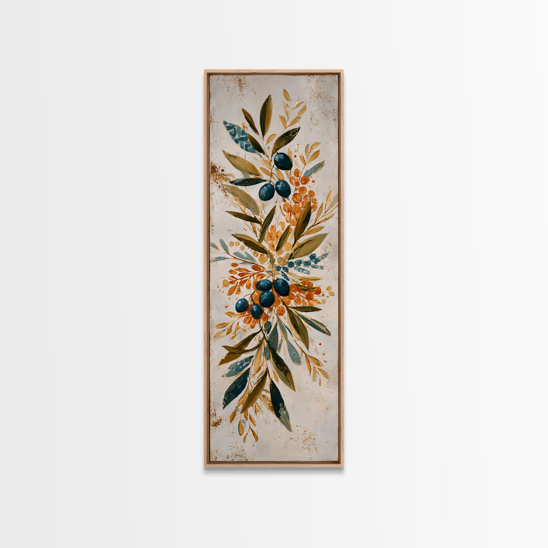 Olive Branch Wreath on Cream Ground Canvas Print, French Country Art, Printable Art, Farmhouse Decor, Watercolor Art, Country, FCA-1x3-10