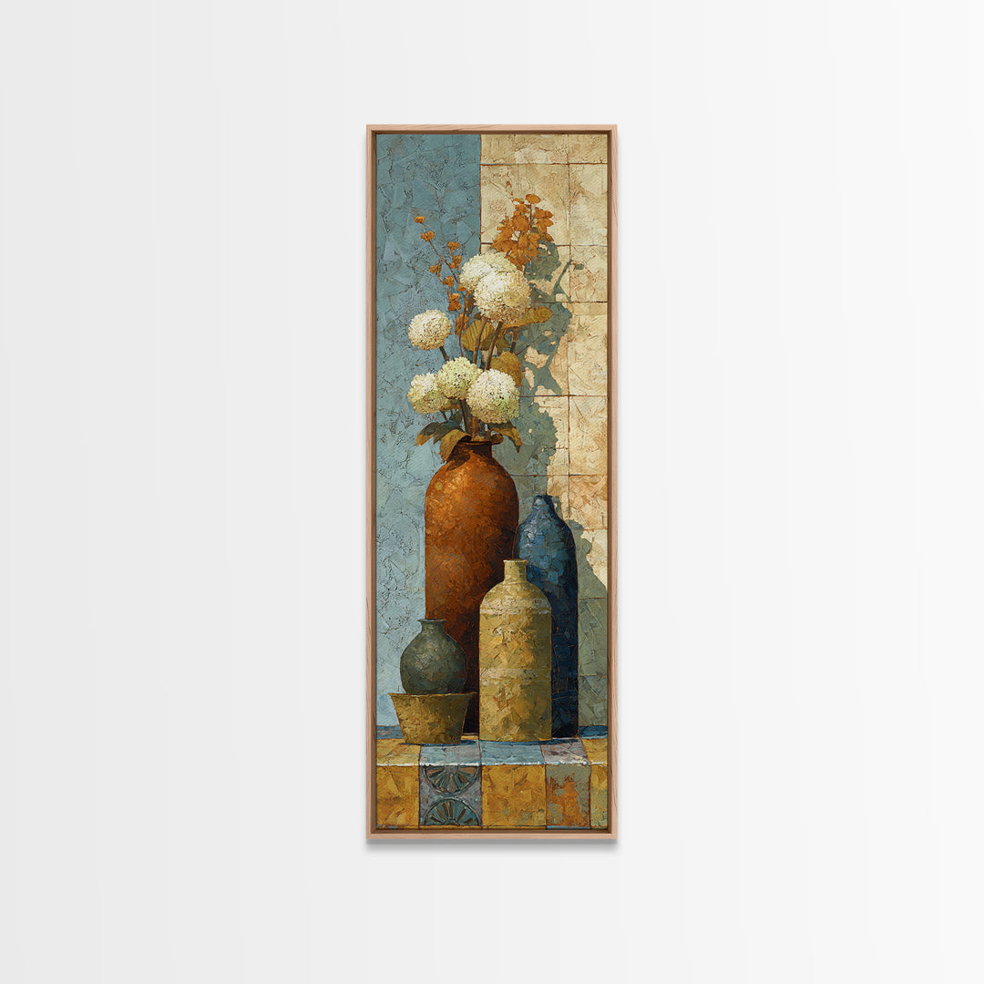 Antique Copper Pot and Flowers Still Life Canvas Print, French Country Art, Botanical Wall Art, Farmhouse Decor, Watercolor Art, FCA-1x3-12