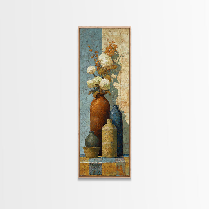 Antique Copper Pot and Flowers Still Life Canvas Print, French Country Art, Botanical Wall Art, Farmhouse Decor, Watercolor Art, FCA-1x3-12