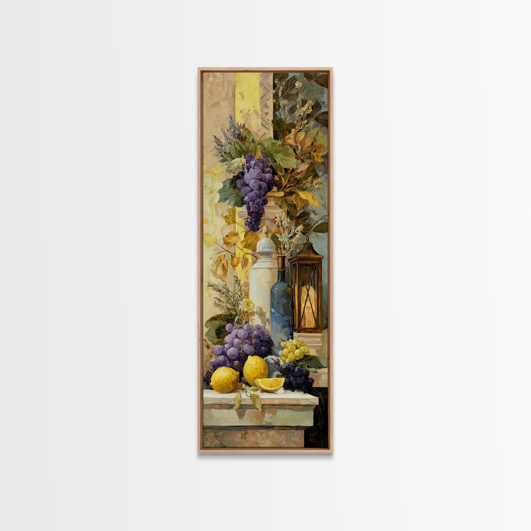 Grapes and Wine Still Life Canvas Print, French Country Art, Coastal Wall Art, Farmhouse Decor, Watercolor Art, Country, FCA-1x3-21