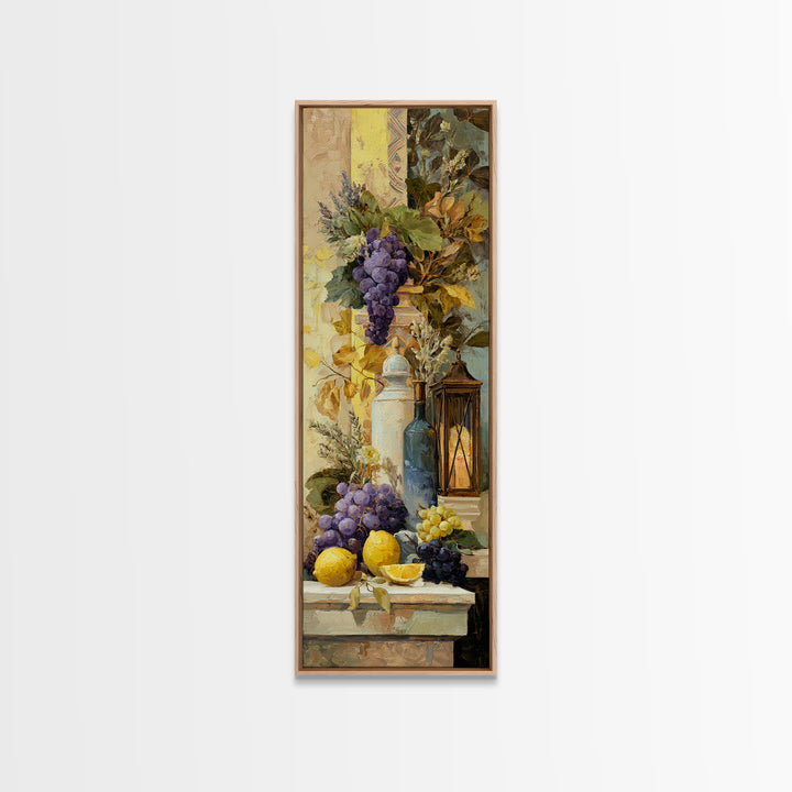 Grapes and Wine Still Life Canvas Print, French Country Art, Coastal Wall Art, Farmhouse Decor, Watercolor Art, Country, FCA-1x3-21