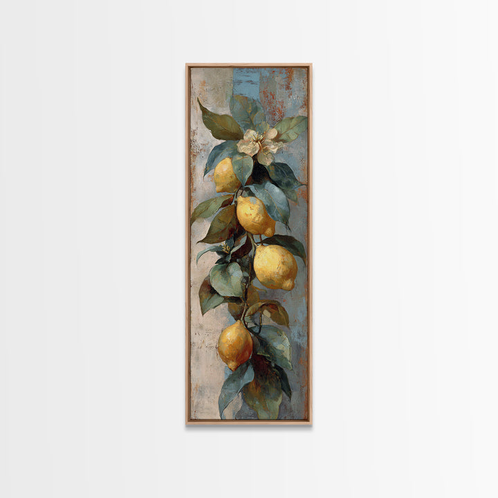 Aged Botanical Plate of Lemons and Leaves Canvas Print, French Country Art, French Country Decor, Farmhouse Decor, Country, FCA-1x3-24