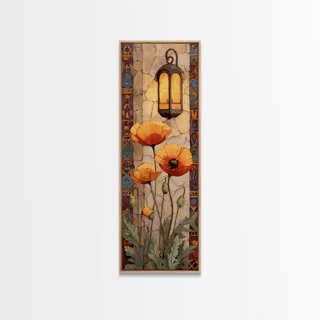 Poppies Beside a Stone Garden Wall Canvas Print, French Country Art, Digital Download Art, Farmhouse Decor, Watercolor Art, FCA-1x3-27