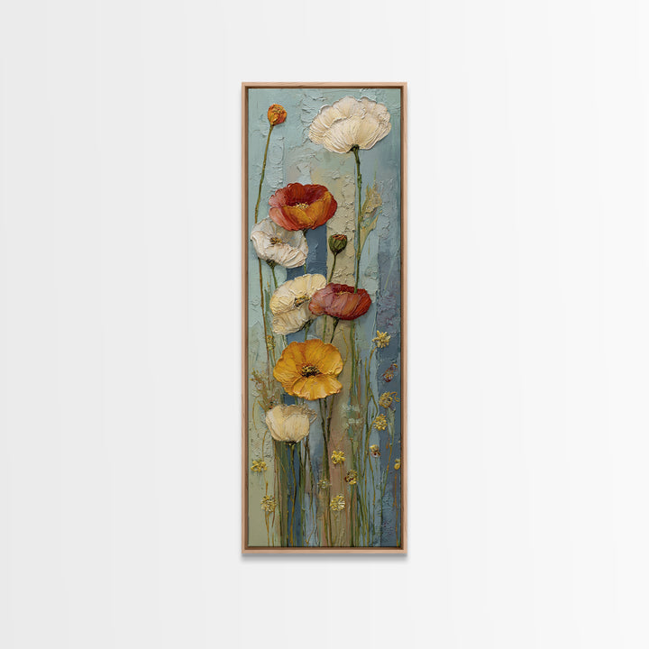 Poppies Beside a Stone Garden Wall Canvas Print, French Country Art, French Country Decor, Farmhouse Decor, Country, FCA-1x3-3