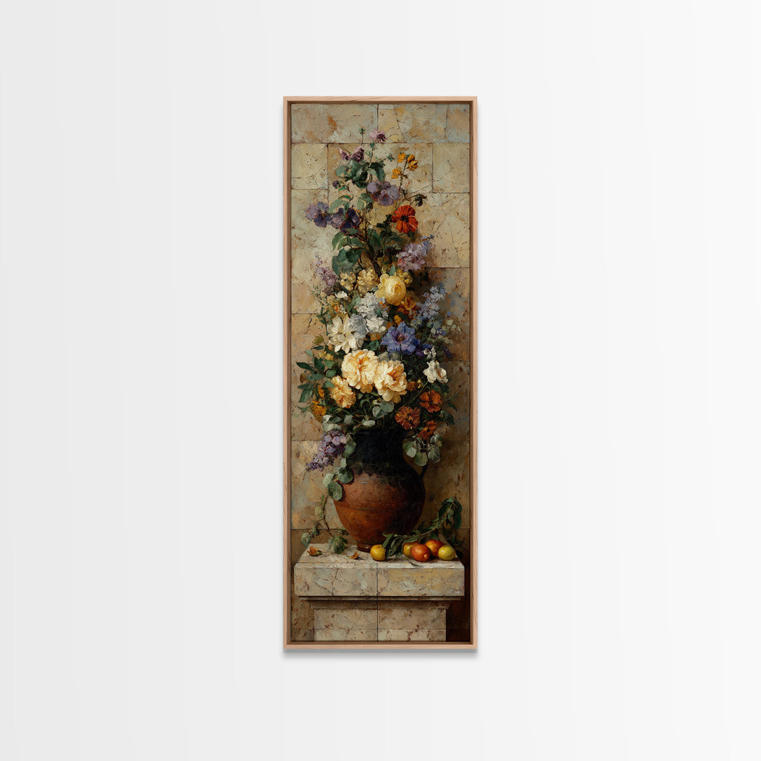 Antique Copper Pot and Flowers Still Life Canvas Print, French Country Art, Landscape Wall Art, Farmhouse Decor, Country, FCA-1x3-36