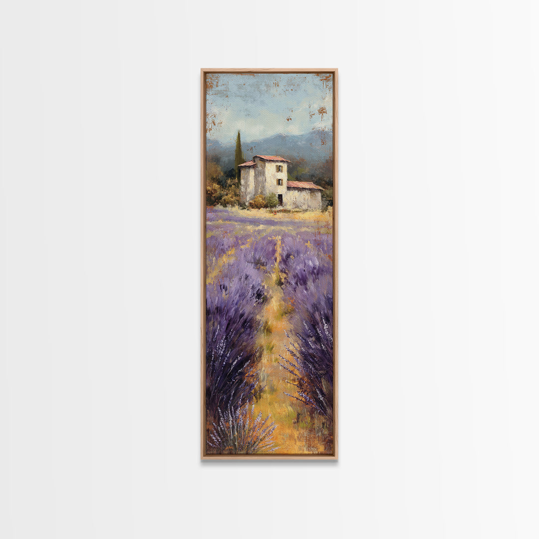 Lavender Field with Distant Stone Farmhouse Canvas Print, French Country Art, Landscape Painting, Farmhouse Decor, Country, FCA-1x3-37