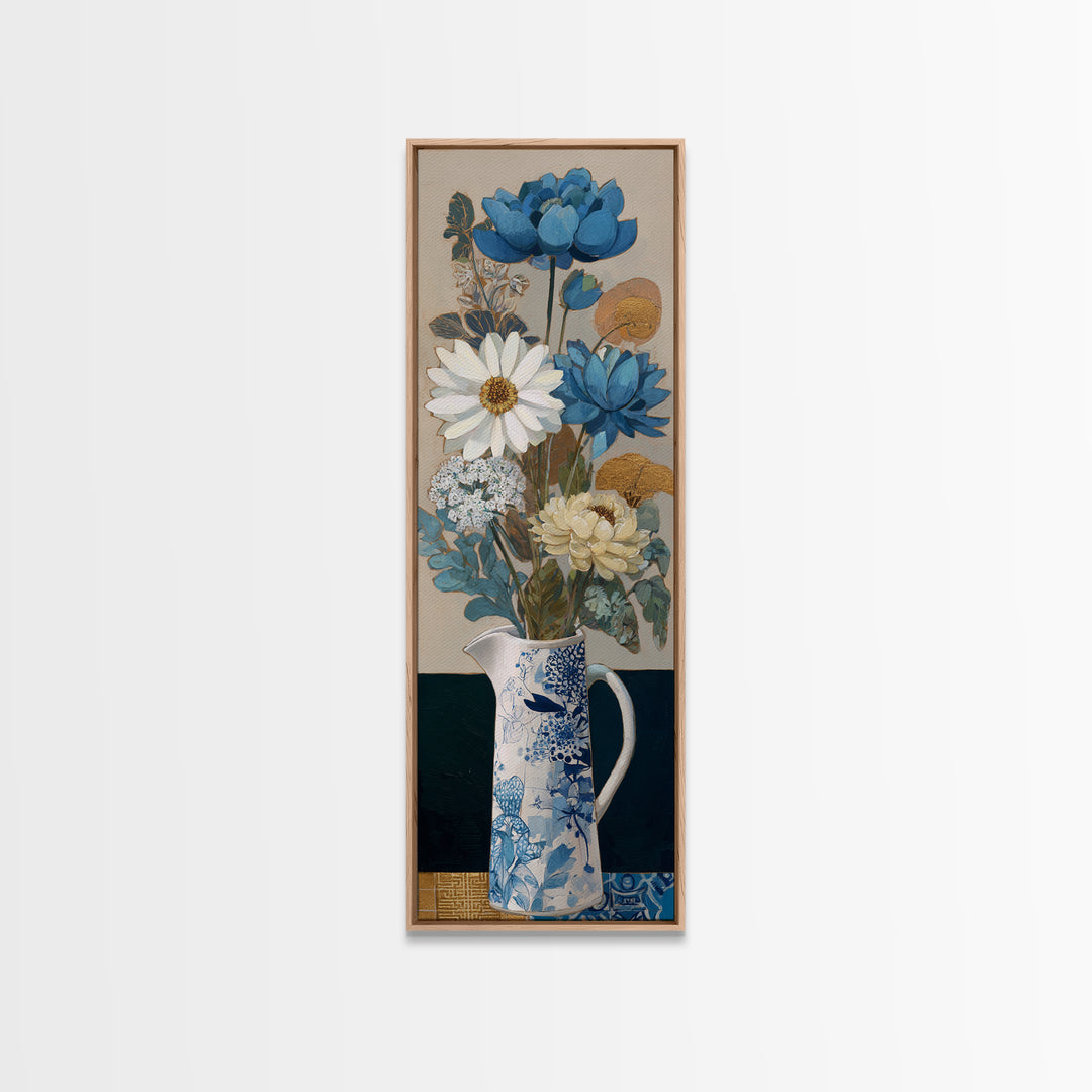 Blue and White Ceramic Pitcher Canvas Print, French Country Art, Gallery Decor, Farmhouse Decor, Oil Painting, Country, FCA-1x3-39