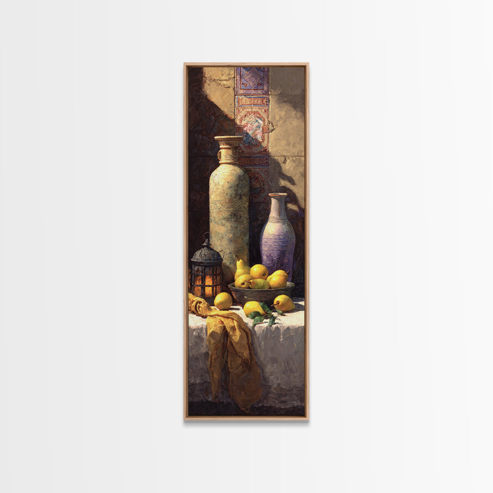 Pear Still Life on Linen Tablecloth Canvas Print, French Country Art, Wall Decor, Farmhouse Decor, Fine Art, Country, FCA-1x3-40