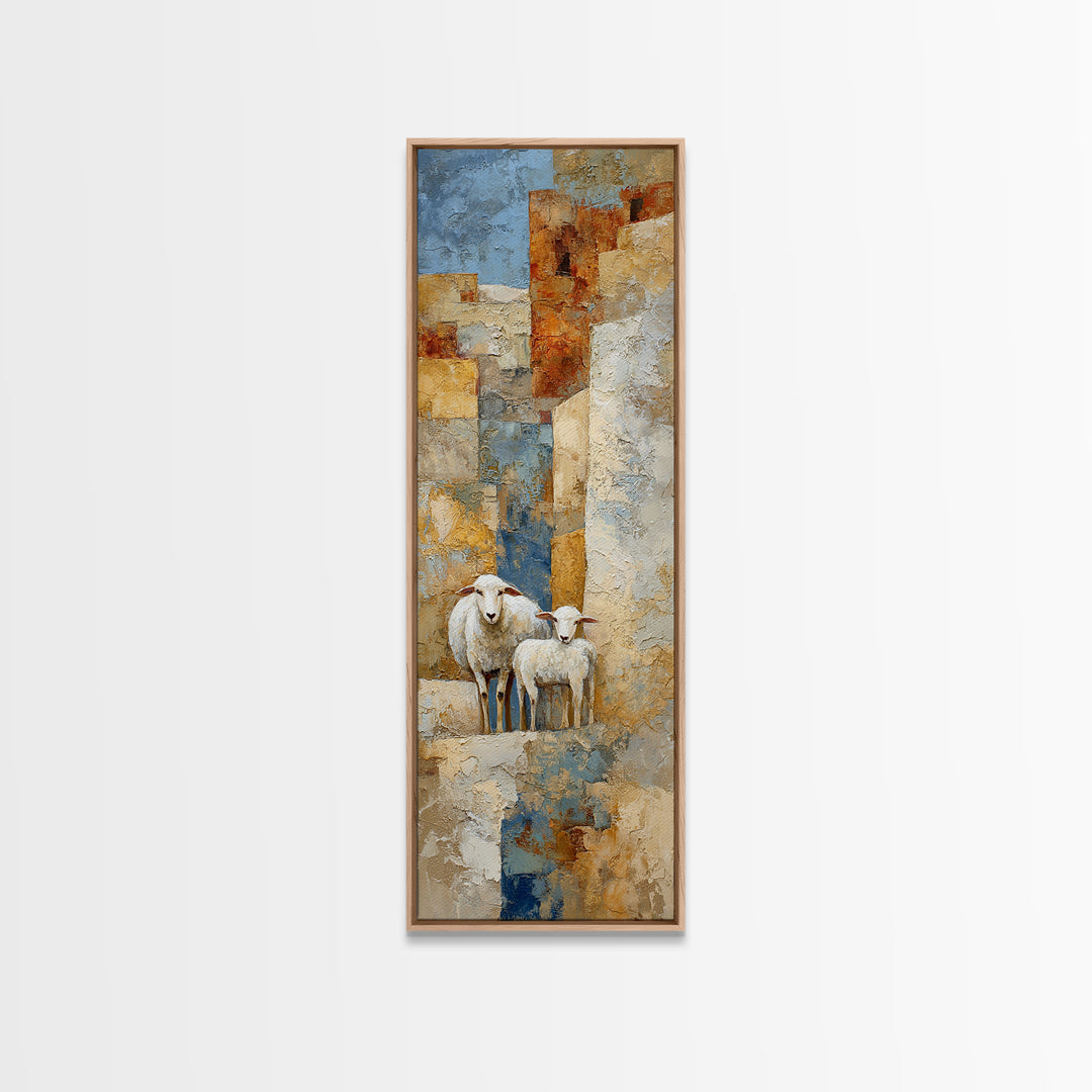 Pastoral Sheep in Rolling Countryside Framed Canvas Print, French Country Art, Floral Wall Art, Farmhouse Decor, Country, FCA-1x3-50