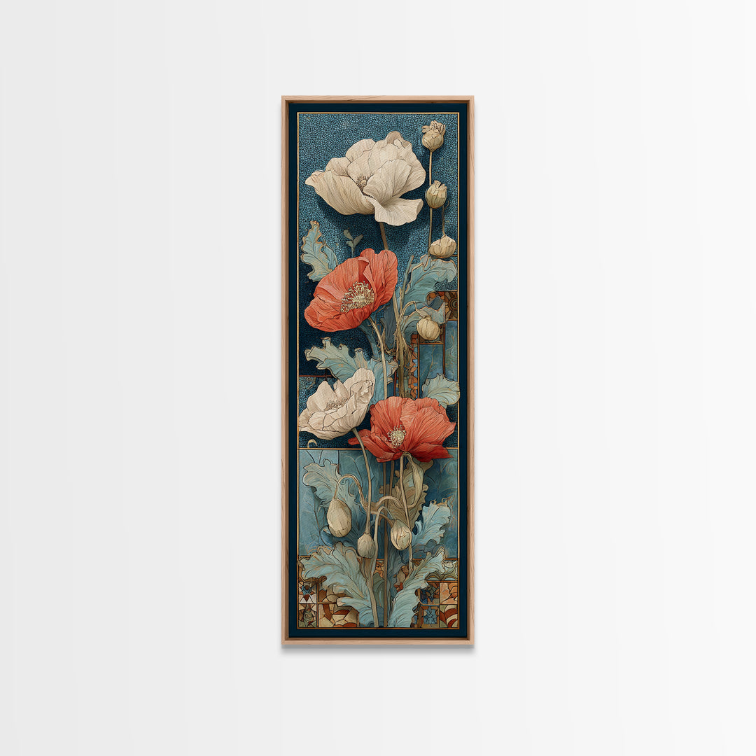 Poppies Beside a Stone Garden Wall Canvas Print, French Country Art, Art Print, Farmhouse Decor, Country, Digital Wall Art, FCA-1x3-51