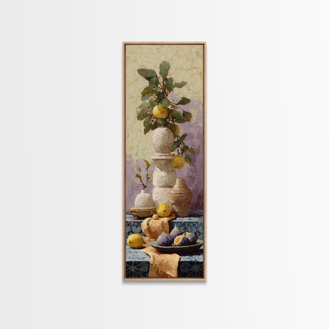 Figs on Ceramic Plate Framed Canvas Print, French Country Art, Above Bed Art, Farmhouse Decor, Abstract Art, Country, FCA-1x3-52