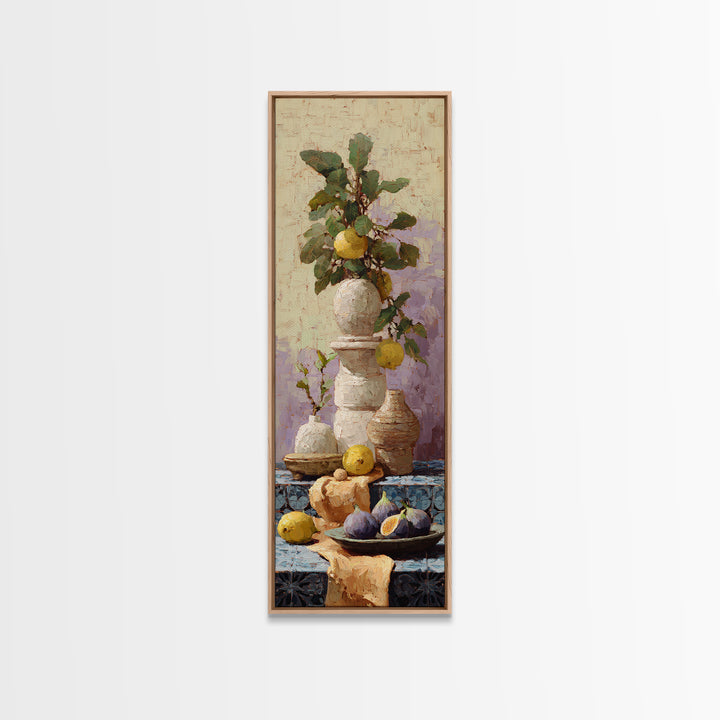 Figs on Ceramic Plate Framed Canvas Print, French Country Art, Above Bed Art, Farmhouse Decor, Abstract Art, Country, FCA-1x3-52