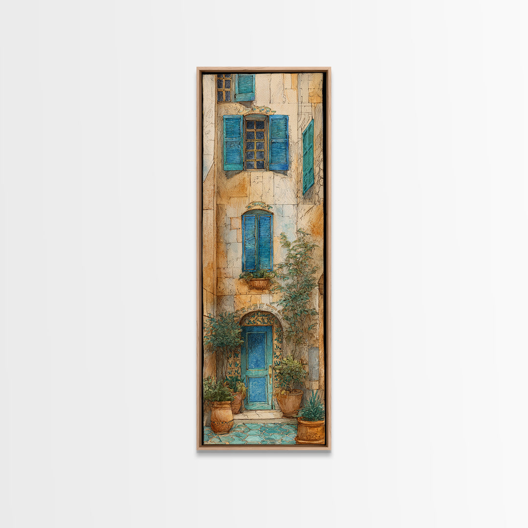 Weathered Window with Blue Shutters Canvas Print, French Country Art, Botanical Wall Art, Farmhouse Decor, Abstract Art, FCA-1x3-57