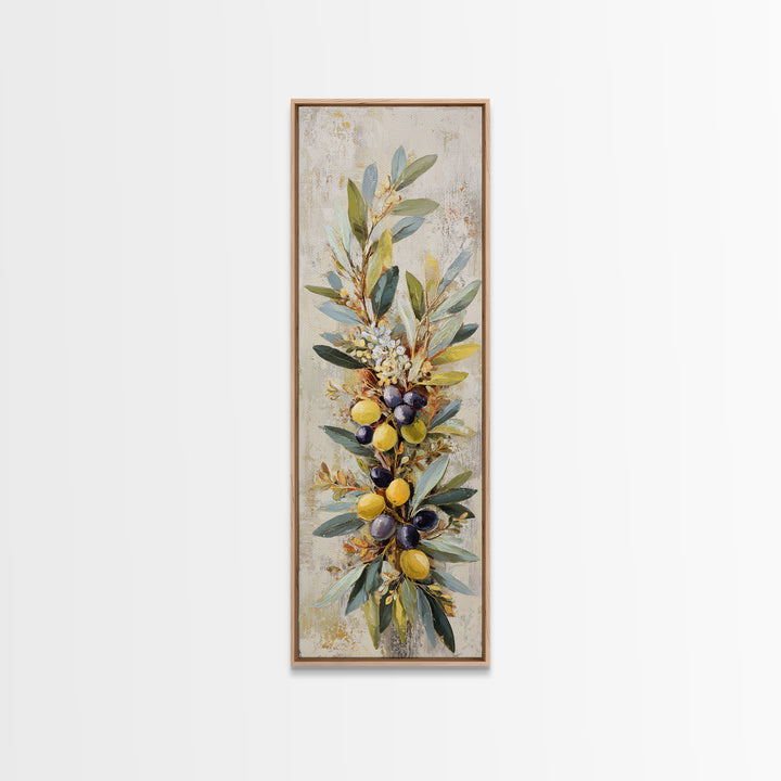 Olive Branch Wreath on Cream Ground Framed Canvas Print, French Country Art, Farmhouse Wall Decor, Farmhouse Decor, Country, FCA-1x3-58