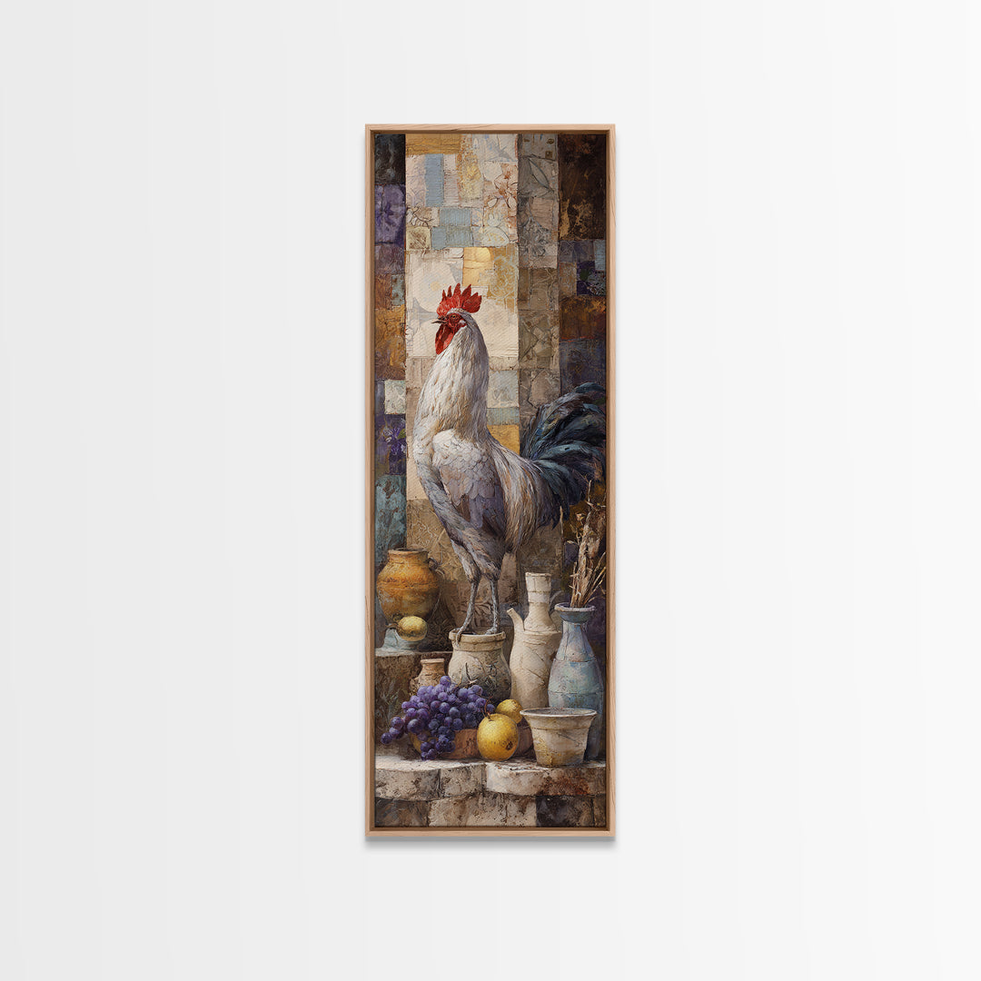Rooster Portrait in Rustic French Palette Framed Canvas Print, French Country Art, Eclectic Wall Art, Farmhouse Decor, Country, FCA-1x3-62