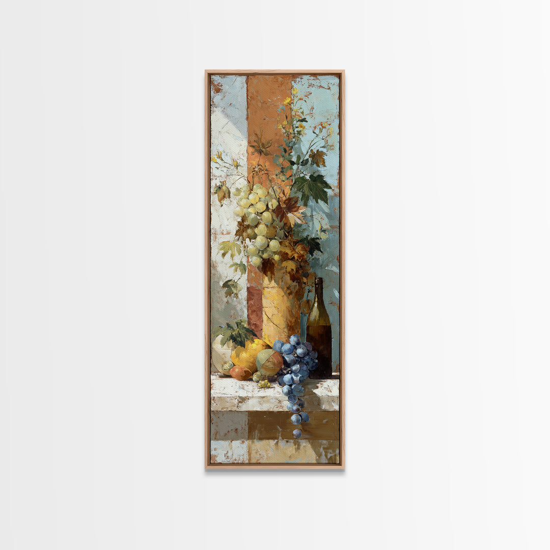 Grapes and Wine Still Life Framed Canvas Print, French Country Art, French Country Decor, Farmhouse Decor, Oil Painting, FCA-1x3-69