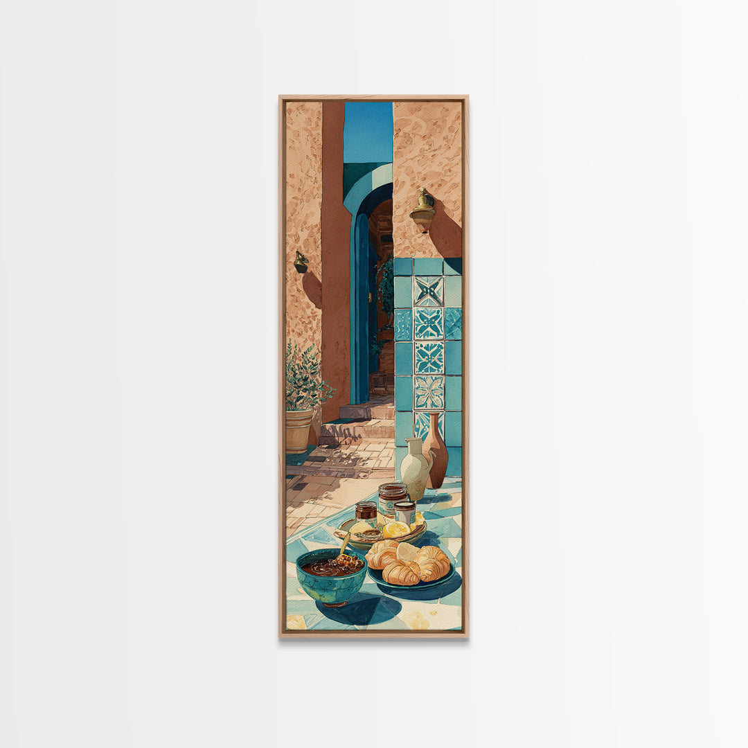 Caf Au Lait Bowl Framed Canvas Print, French Country Art, Digital Art Prints, Farmhouse Decor, Fine Art, Country, Home Decor, FCA-1x3-70