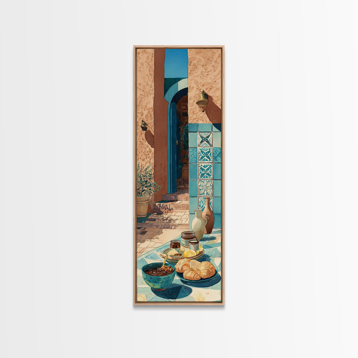 Caf Au Lait Bowl Framed Canvas Print, French Country Art, Digital Art Prints, Farmhouse Decor, Fine Art, Country, Home Decor, FCA-1x3-70