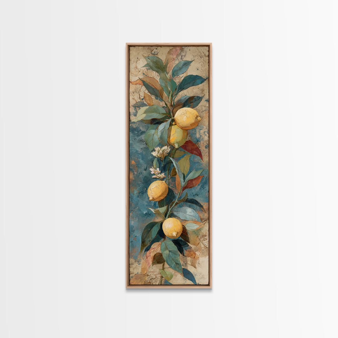 Aged Botanical Plate of Lemons and Leaves Canvas Print, French Country Art, Art Print, Farmhouse Decor, Fine Art, Country, FCA-1x3-72