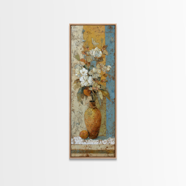 Antique Copper Pot and Flowers Still Life Framed Canvas Print, French Country Art, Boho Decor, Farmhouse Decor, Oil Painting, FCA-1x3-84