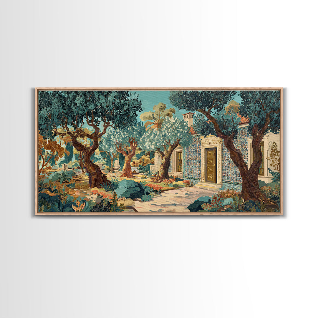 Sunlit Provence Olive Grove Framed Canvas Print, French Country Art, Neutral Decor, Farmhouse Decor, Fine Art, Country, FCA-2x1-1
