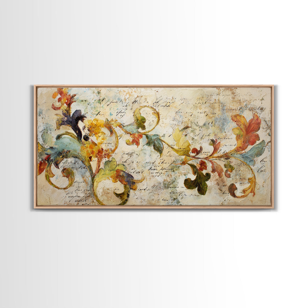 French Script Flourishes Without Readable Text Canvas Print, French Country Art, Landscape Wall Art, Farmhouse Decor, Country, FCA-2x1-14