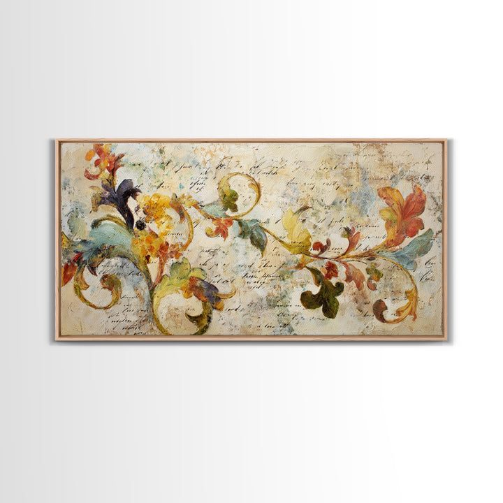 French Script Flourishes Without Readable Text Canvas Print, French Country Art, Landscape Wall Art, Farmhouse Decor, Country, FCA-2x1-14