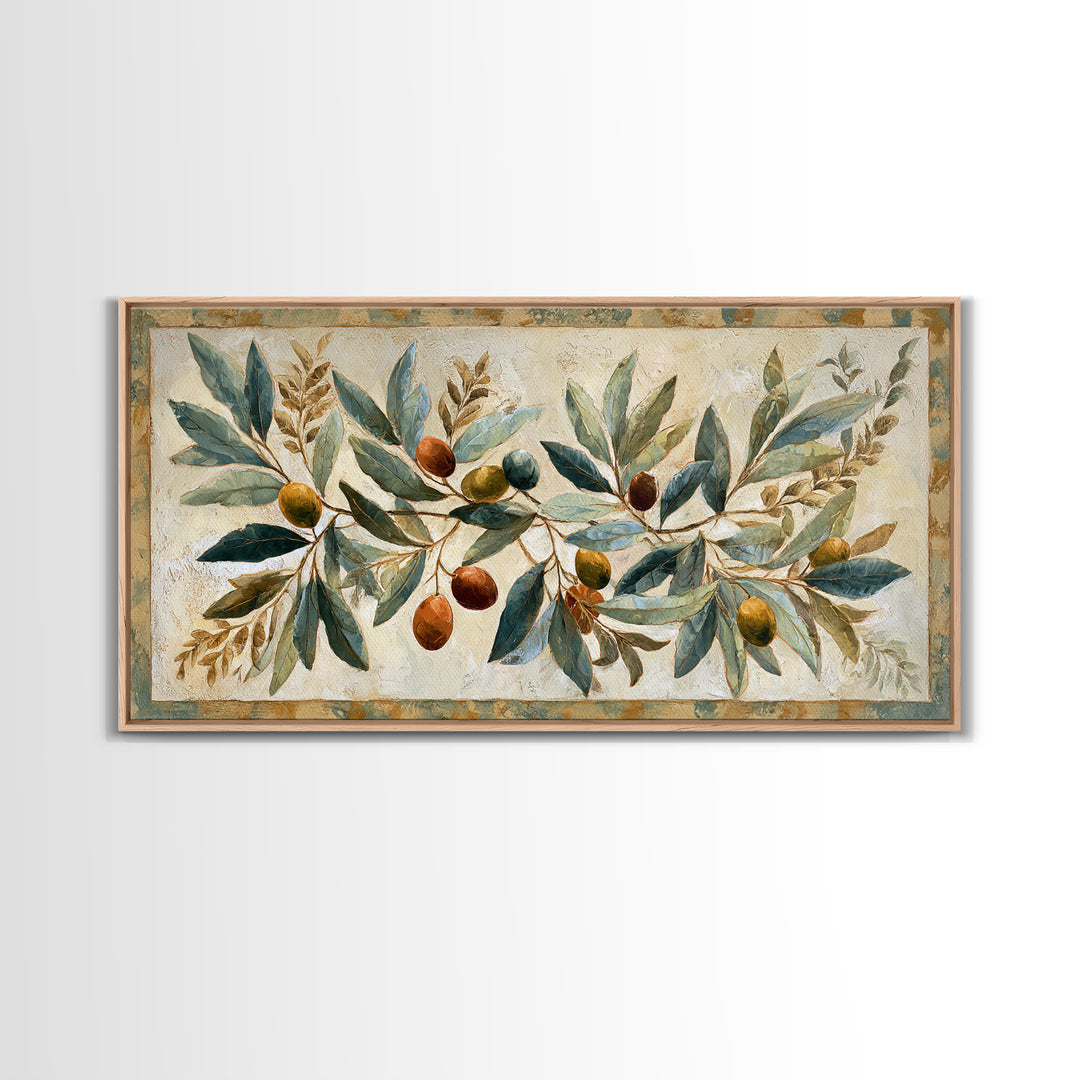 Olive Branch Wreath on Cream Ground Framed Canvas Print, French Country Art, Downloadable Art, Farmhouse Decor, Watercolor Art, FCA-2x1-18