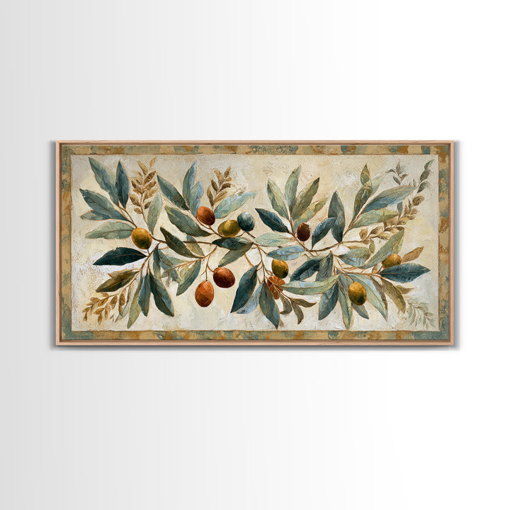 Olive Branch Wreath on Cream Ground Framed Canvas Print, French Country Art, Downloadable Art, Farmhouse Decor, Watercolor Art, FCA-2x1-18