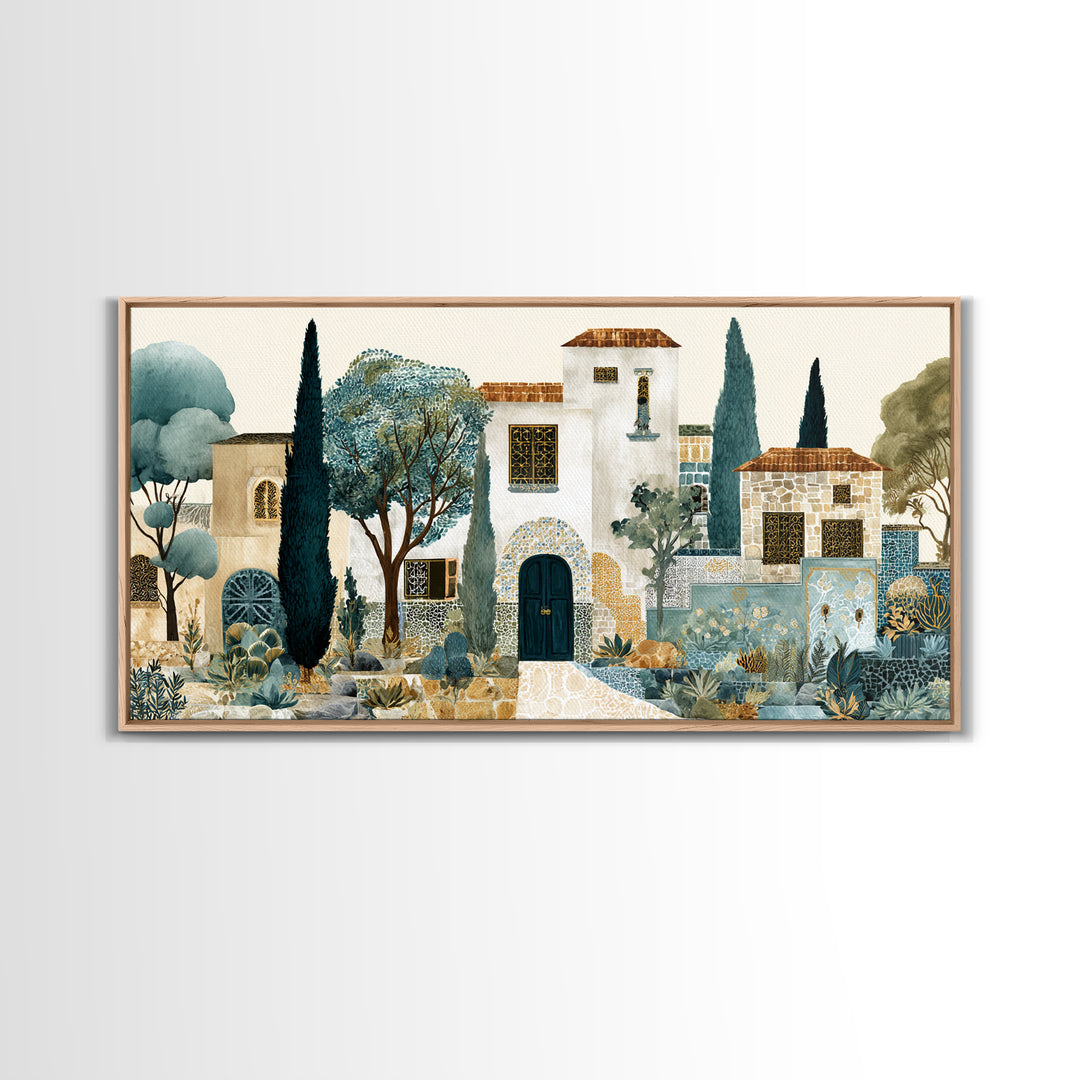Country Lane Lined Framed Canvas Print, French Country Art, Eclectic Wall Art, Farmhouse Decor, Abstract Art, Country, FCA-2x1-19