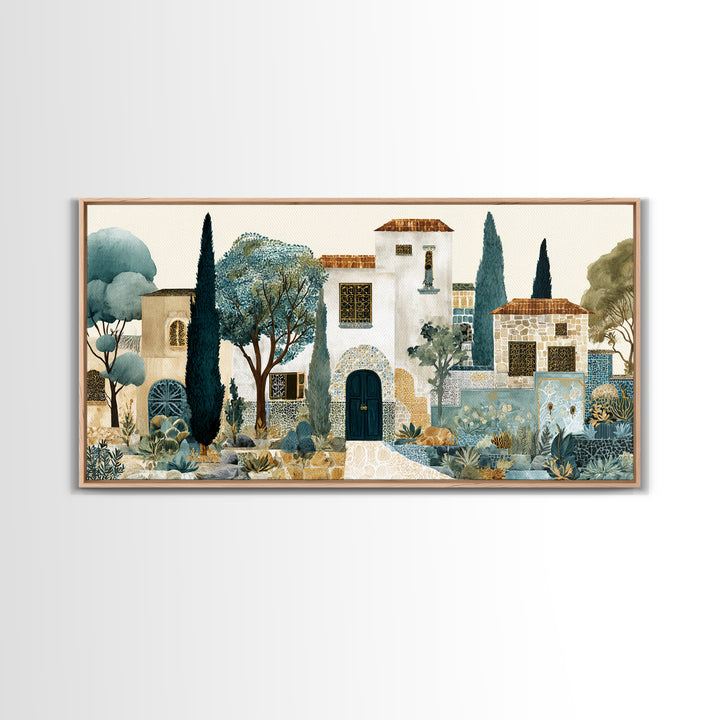 Country Lane Lined Framed Canvas Print, French Country Art, Eclectic Wall Art, Farmhouse Decor, Abstract Art, Country, FCA-2x1-19
