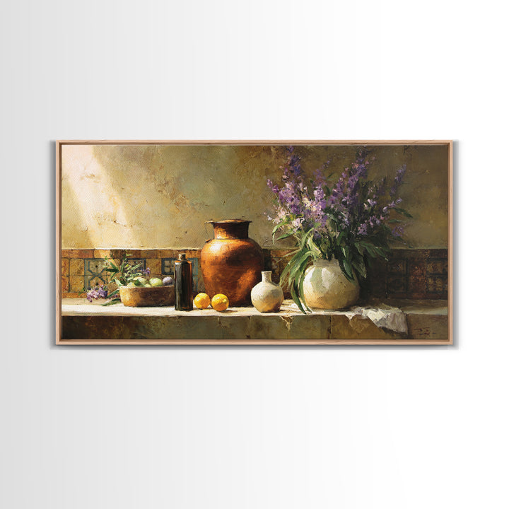 Antique Copper Pot and Flowers Still Life Framed Canvas Print, French Country Art, Modern Decor, Farmhouse Decor, Country, FCA-2x1-20