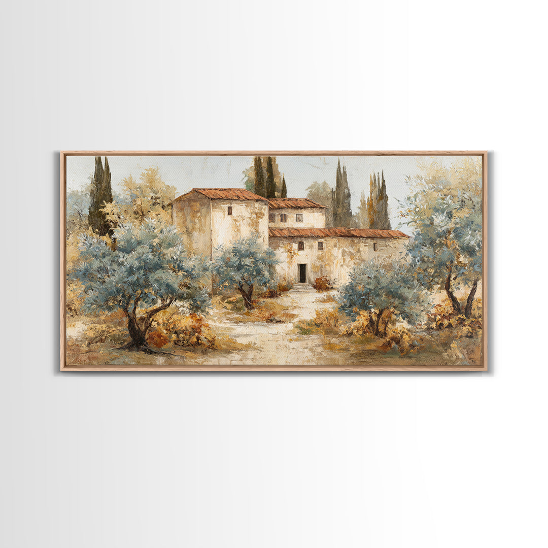Sunlit Provence Olive Grove Framed Canvas Print, French Country Art, Neutral Decor, Farmhouse Decor, Fine Art, Country, FCA-2x1-25